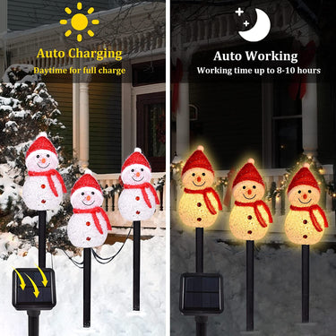 3 PCS Solar Landscape Pathway Lights, Snowman Shape Outdoor Solar Christmas Garden Decorations, Solar Christmas Garden Stakes, Outdoor Christmas Lights Decor for Yard, Patio, Porch